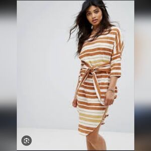 Zulu + Zephyr 100% Cotton Striped Tie Front Elevated Basic Dress, Small